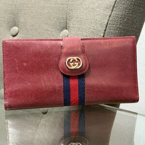 Gucci Burgundy Leather Clutch with Stripe Accent